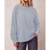 image:imageBTFBM Womens Long Sleeve Tops 2026 Fall Fashion  Lightweight Crew Neck Oversized Striped Shirt Women Y2k Clothes Vacation Travel Outfits Going Out Top Winter LayeringLight Blue Apricot