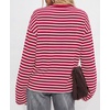 image:imageBTFBM Womens Long Sleeve Tops 2026 Fall Fashion  Lightweight Crew Neck Oversized Striped Shirt Women Y2k Clothes Vacation Travel Outfits Going Out Top Winter LayeringRed White
