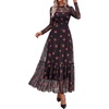 image:imageBTFBM Boho Mesh Long Sleeve Dress for Women  Mock Neck Floral A Line Tiered Baby Shower Graduation Wedding Cocktail Maxi Dresses 2026 Fall Fashion Resort WearFloral Black Orange