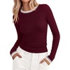 image:imageBTFBM Ribbed Long Sleeve Shirts for Women Fitted Underscrub  Contrasting Crew High Neck Ruched Side Y2k Going Out Tops Date Night Outfit Work Top Winter Fall Fashion Clothing 2026Burgundy