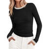 image:imageBTFBM Ribbed Long Sleeve Shirts for Women Fitted Underscrub  Contrasting Crew High Neck Ruched Side Y2k Going Out Tops Date Night Outfit Work Top Winter Fall Fashion Clothing 2026Black