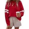 image:imageBTFBM Varsity Striped Sweatshirt Womens Long Sleeve Tops  Casual Oversized Crewneck Drop Shoulder Fleece Lined Knit SweatshirtsRetro SportyWorkSchoolHoliday2026 Fall WinterRed