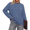 image:imageBTFBM Womens Long Sleeve Tops 2026 Fall Fashion  Lightweight Crew Neck Oversized Striped Shirt Women Y2k Clothes Vacation Travel Outfits Going Out Top Winter LayeringLight Blue Navy
