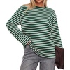 image:imageBTFBM Womens Long Sleeve Tops 2026 Fall Fashion  Lightweight Crew Neck Oversized Striped Shirt Women Y2k Clothes Vacation Travel Outfits Going Out Top Winter LayeringGreen White