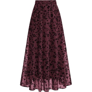 image:imageBTFBM Womens Floral Mesh Maxi Skirts Long Tulle Skirt  Flowy A Line High Waist SkirtsVelvetLike FlowersFlocked MeshDoubleLayered SkirtGoing Out OutfitsEarly Fall FashionBurgundy