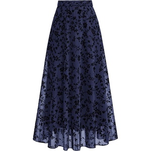 image:imageBTFBM Womens Floral Mesh Maxi Skirts Long Tulle Skirt  Flowy A Line High Waist SkirtsVelvetLike FlowersFlocked MeshDoubleLayered SkirtGoing Out OutfitsEarly Fall FashionNavy Blue