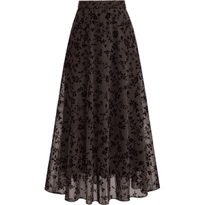 image:imageBTFBM Womens Floral Mesh Maxi Skirts Long Tulle Skirt  Flowy A Line High Waist SkirtsVelvetLike FlowersFlocked MeshDoubleLayered SkirtGoing Out OutfitsEarly Fall FashionBrown