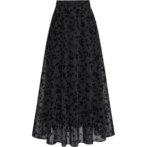 image:imageBTFBM Womens Floral Mesh Maxi Skirts Long Tulle Skirt  Flowy A Line High Waist SkirtsVelvetLike FlowersFlocked MeshDoubleLayered SkirtGoing Out OutfitsEarly Fall FashionBlack