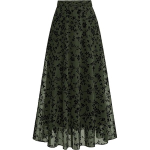 image:imageBTFBM Womens Floral Mesh Maxi Skirts Long Tulle Skirt  Flowy A Line High Waist SkirtsVelvetLike FlowersFlocked MeshDoubleLayered SkirtGoing Out OutfitsEarly Fall FashionArmy Green