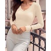 image:imageBTFBM Lace Deep V Neck Fitted Long Sleeve Shirts for Women  Womens Fall Fashion 2026 Casual T Shirt Base Layer Basic Undershirts Slim Fit Going Out Tops Date Night Out OutfitsBeige