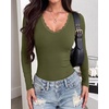image:imageBTFBM Lace Deep V Neck Fitted Long Sleeve Shirts for Women  Womens Fall Fashion 2026 Casual T Shirt Base Layer Basic Undershirts Slim Fit Going Out Tops Date Night Out OutfitsArmy Green