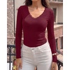 image:imageBTFBM Lace Deep V Neck Fitted Long Sleeve Shirts for Women  Womens Fall Fashion 2026 Casual T Shirt Base Layer Basic Undershirts Slim Fit Going Out Tops Date Night Out OutfitsBurgundy