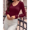 image:imageBTFBM Lace Deep V Neck Fitted Long Sleeve Shirts for Women  Womens Fall Fashion 2026 Casual T Shirt Base Layer Basic Undershirts Slim Fit Going Out Tops Date Night Out OutfitsBurgundy