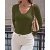 image:imageBTFBM Lace Deep V Neck Fitted Long Sleeve Shirts for Women  Womens Fall Fashion 2026 Casual T Shirt Base Layer Basic Undershirts Slim Fit Going Out Tops Date Night Out OutfitsArmy Green