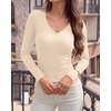 image:imageBTFBM Lace Deep V Neck Fitted Long Sleeve Shirts for Women  Womens Fall Fashion 2026 Casual T Shirt Base Layer Basic Undershirts Slim Fit Going Out Tops Date Night Out OutfitsBeige
