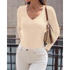 image:imageBTFBM Lace Deep V Neck Fitted Long Sleeve Shirts for Women  Womens Fall Fashion 2026 Casual T Shirt Base Layer Basic Undershirts Slim Fit Going Out Tops Date Night Out OutfitsBeige
