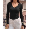 image:imageBTFBM Lace Deep V Neck Fitted Long Sleeve Shirts for Women  Womens Fall Fashion 2026 Casual T Shirt Base Layer Basic Undershirts Slim Fit Going Out Tops Date Night Out OutfitsBlack
