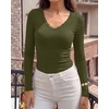 image:imageBTFBM Lace Deep V Neck Fitted Long Sleeve Shirts for Women  Womens Fall Fashion 2026 Casual T Shirt Base Layer Basic Undershirts Slim Fit Going Out Tops Date Night Out OutfitsArmy Green