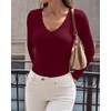 image:imageBTFBM Lace Deep V Neck Fitted Long Sleeve Shirts for Women  Womens Fall Fashion 2026 Casual T Shirt Base Layer Basic Undershirts Slim Fit Going Out Tops Date Night Out OutfitsBurgundy