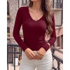 image:imageBTFBM Lace Deep V Neck Fitted Long Sleeve Shirts for Women  Womens Fall Fashion 2026 Casual T Shirt Base Layer Basic Undershirts Slim Fit Going Out Tops Date Night Out OutfitsBurgundy