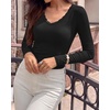 image:imageBTFBM Lace Deep V Neck Fitted Long Sleeve Shirts for Women  Womens Fall Fashion 2026 Casual T Shirt Base Layer Basic Undershirts Slim Fit Going Out Tops Date Night Out OutfitsBlack