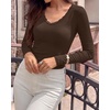 image:imageBTFBM Lace Deep V Neck Fitted Long Sleeve Shirts for Women  Womens Fall Fashion 2026 Casual T Shirt Base Layer Basic Undershirts Slim Fit Going Out Tops Date Night Out OutfitsBrown
