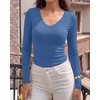 image:imageBTFBM Lace Deep V Neck Fitted Long Sleeve Shirts for Women  Womens Fall Fashion 2026 Casual T Shirt Base Layer Basic Undershirts Slim Fit Going Out Tops Date Night Out OutfitsBlue