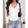 image:imageBTFBM Lace Deep V Neck Fitted Long Sleeve Shirts for Women  Womens Fall Fashion 2026 Casual T Shirt Base Layer Basic Undershirts Slim Fit Going Out Tops Date Night Out OutfitsWhite