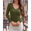 image:imageBTFBM Lace Deep V Neck Fitted Long Sleeve Shirts for Women  Womens Fall Fashion 2026 Casual T Shirt Base Layer Basic Undershirts Slim Fit Going Out Tops Date Night Out OutfitsArmy Green