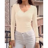 image:imageBTFBM Lace Deep V Neck Fitted Long Sleeve Shirts for Women  Womens Fall Fashion 2026 Casual T Shirt Base Layer Basic Undershirts Slim Fit Going Out Tops Date Night Out OutfitsBeige