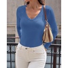 image:imageBTFBM Lace Deep V Neck Fitted Long Sleeve Shirts for Women  Womens Fall Fashion 2026 Casual T Shirt Base Layer Basic Undershirts Slim Fit Going Out Tops Date Night Out OutfitsBlue