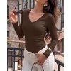 image:imageBTFBM Lace Deep V Neck Fitted Long Sleeve Shirts for Women  Womens Fall Fashion 2026 Casual T Shirt Base Layer Basic Undershirts Slim Fit Going Out Tops Date Night Out OutfitsBrown