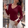 image:imageBTFBM Lace Deep V Neck Fitted Long Sleeve Shirts for Women  Womens Fall Fashion 2026 Casual T Shirt Base Layer Basic Undershirts Slim Fit Going Out Tops Date Night Out OutfitsBurgundy