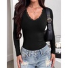 image:imageBTFBM Lace Deep V Neck Fitted Long Sleeve Shirts for Women  Womens Fall Fashion 2026 Casual T Shirt Base Layer Basic Undershirts Slim Fit Going Out Tops Date Night Out OutfitsBlack