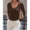image:imageBTFBM Lace Deep V Neck Fitted Long Sleeve Shirts for Women  Womens Fall Fashion 2026 Casual T Shirt Base Layer Basic Undershirts Slim Fit Going Out Tops Date Night Out OutfitsBrown