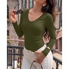 image:imageBTFBM Lace Deep V Neck Fitted Long Sleeve Shirts for Women  Womens Fall Fashion 2026 Casual T Shirt Base Layer Basic Undershirts Slim Fit Going Out Tops Date Night Out OutfitsArmy Green