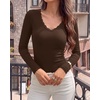 image:imageBTFBM Lace Deep V Neck Fitted Long Sleeve Shirts for Women  Womens Fall Fashion 2026 Casual T Shirt Base Layer Basic Undershirts Slim Fit Going Out Tops Date Night Out OutfitsBrown