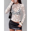 image:imageBTFBM Lace Long Sleeve Tops for Women Sexy Mesh Sheer Shirt  See Through Top Crew Neck Knit Slim Fitted Tight ShirtsCocktail Party Club Outfits2026 Fall WinterWhite