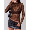 image:imageBTFBM Lace Long Sleeve Tops for Women Sexy Mesh Sheer Shirt  See Through Top Crew Neck Knit Slim Fitted Tight ShirtsCocktail Party Club Outfits2026 Fall WinterBrown