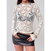 image:imageBTFBM Lace Long Sleeve Tops for Women Sexy Mesh Sheer Shirt  See Through Top Crew Neck Knit Slim Fitted Tight ShirtsCocktail Party Club Outfits2026 Fall WinterWhite