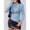 image:imageBTFBM Lace Long Sleeve Tops for Women Sexy Mesh Sheer Shirt  See Through Top Crew Neck Knit Slim Fitted Tight ShirtsCocktail Party Club Outfits2026 Fall WinterLight Blue