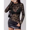 image:imageBTFBM Lace Long Sleeve Tops for Women Sexy Mesh Sheer Shirt  See Through Top Crew Neck Knit Slim Fitted Tight ShirtsCocktail Party Club Outfits2026 Fall WinterBlack