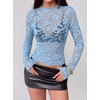 image:imageBTFBM Lace Long Sleeve Tops for Women Sexy Mesh Sheer Shirt  See Through Top Crew Neck Knit Slim Fitted Tight ShirtsCocktail Party Club Outfits2026 Fall WinterLight Blue