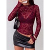image:imageBTFBM Lace Long Sleeve Tops for Women Sexy Mesh Sheer Shirt  See Through Top Crew Neck Knit Slim Fitted Tight ShirtsCocktail Party Club Outfits2026 Fall WinterBurgundy