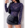 image:imageBTFBM Lace Long Sleeve Tops for Women Sexy Mesh Sheer Shirt  See Through Top Crew Neck Knit Slim Fitted Tight ShirtsCocktail Party Club Outfits2026 Fall WinterDark Blue
