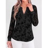 image:imageBTFBM Womens Tops Floral Sheer Mesh Long Sleeve Blouses Dressy Casual  V Neck Flocked Mesh ShirtsVelvetLike FlowersDouble LayersLoose Fit TunicsBusiness Casual TopFall Fashion Clothing 2026Black