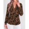 image:imageBTFBM Womens Tops Floral Sheer Mesh Long Sleeve Blouses Dressy Casual  V Neck Flocked Mesh ShirtsVelvetLike FlowersDouble LayersLoose Fit TunicsBusiness Casual TopFall Fashion Clothing 2026Brown