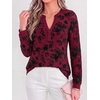 image:imageBTFBM Womens Tops Floral Sheer Mesh Long Sleeve Blouses Dressy Casual  V Neck Flocked Mesh ShirtsVelvetLike FlowersDouble LayersLoose Fit TunicsBusiness Casual TopFall Fashion Clothing 2026Burgundy