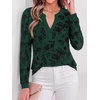 image:imageBTFBM Womens Tops Floral Sheer Mesh Long Sleeve Blouses Dressy Casual  V Neck Flocked Mesh ShirtsVelvetLike FlowersDouble LayersLoose Fit TunicsBusiness Casual TopFall Fashion Clothing 2026Dark Green