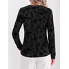image:imageBTFBM Womens Tops Floral Sheer Mesh Long Sleeve Blouses Dressy Casual  V Neck Flocked Mesh ShirtsVelvetLike FlowersDouble LayersLoose Fit TunicsBusiness Casual TopFall Fashion Clothing 2026Black